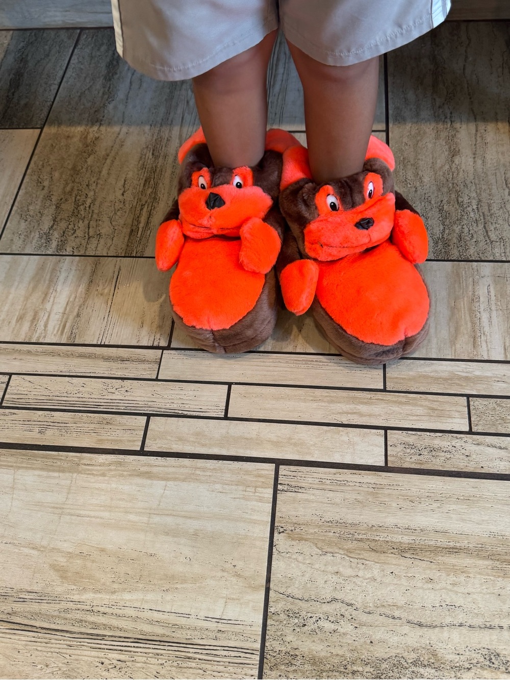 Plush Orange & Brown Animal Slippers